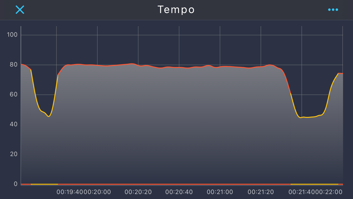 Almost perfectly even tempo in trot without any extensions of collections.